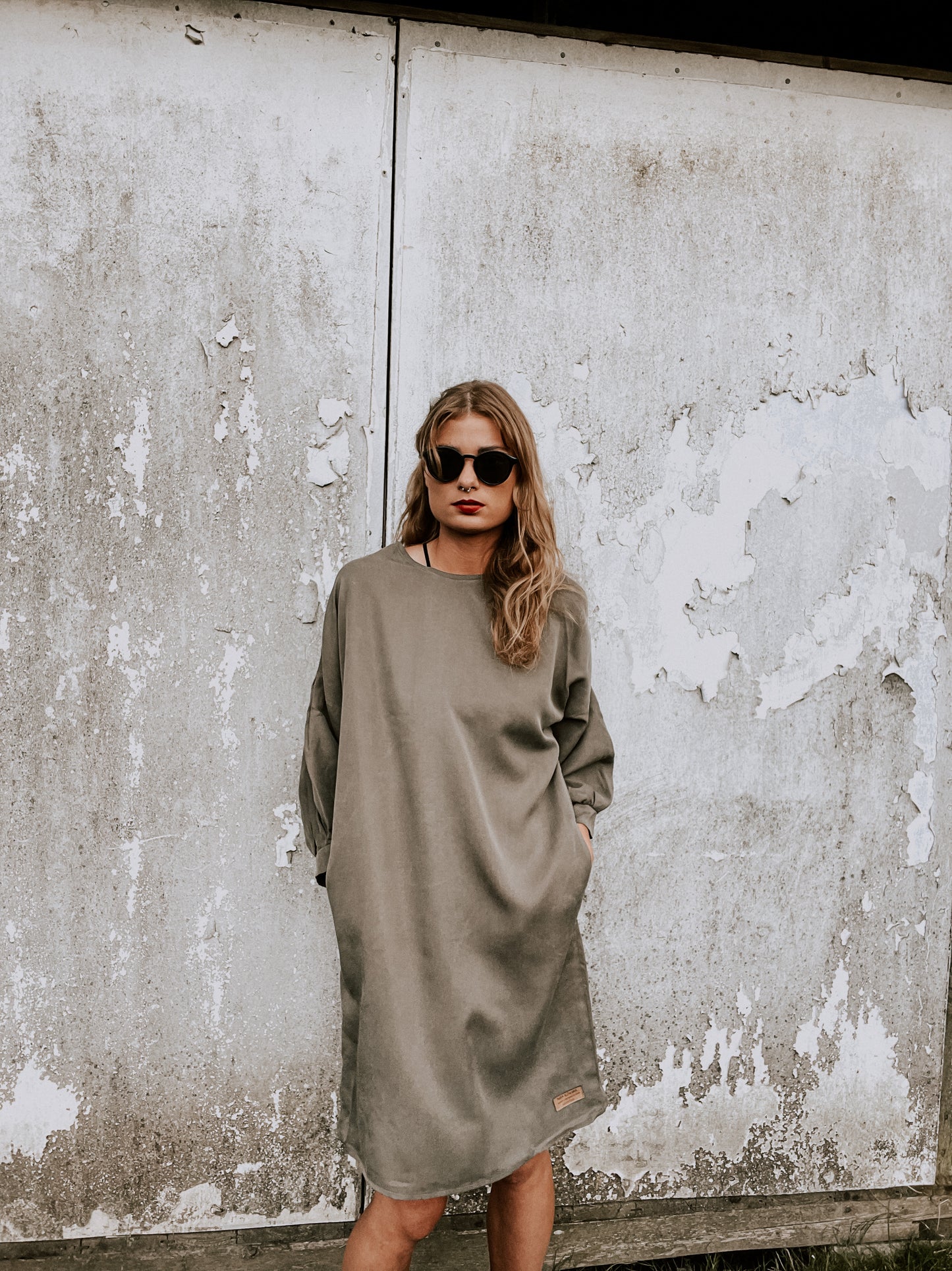 Šaty TENCEL 3/4 rukáv - khaki