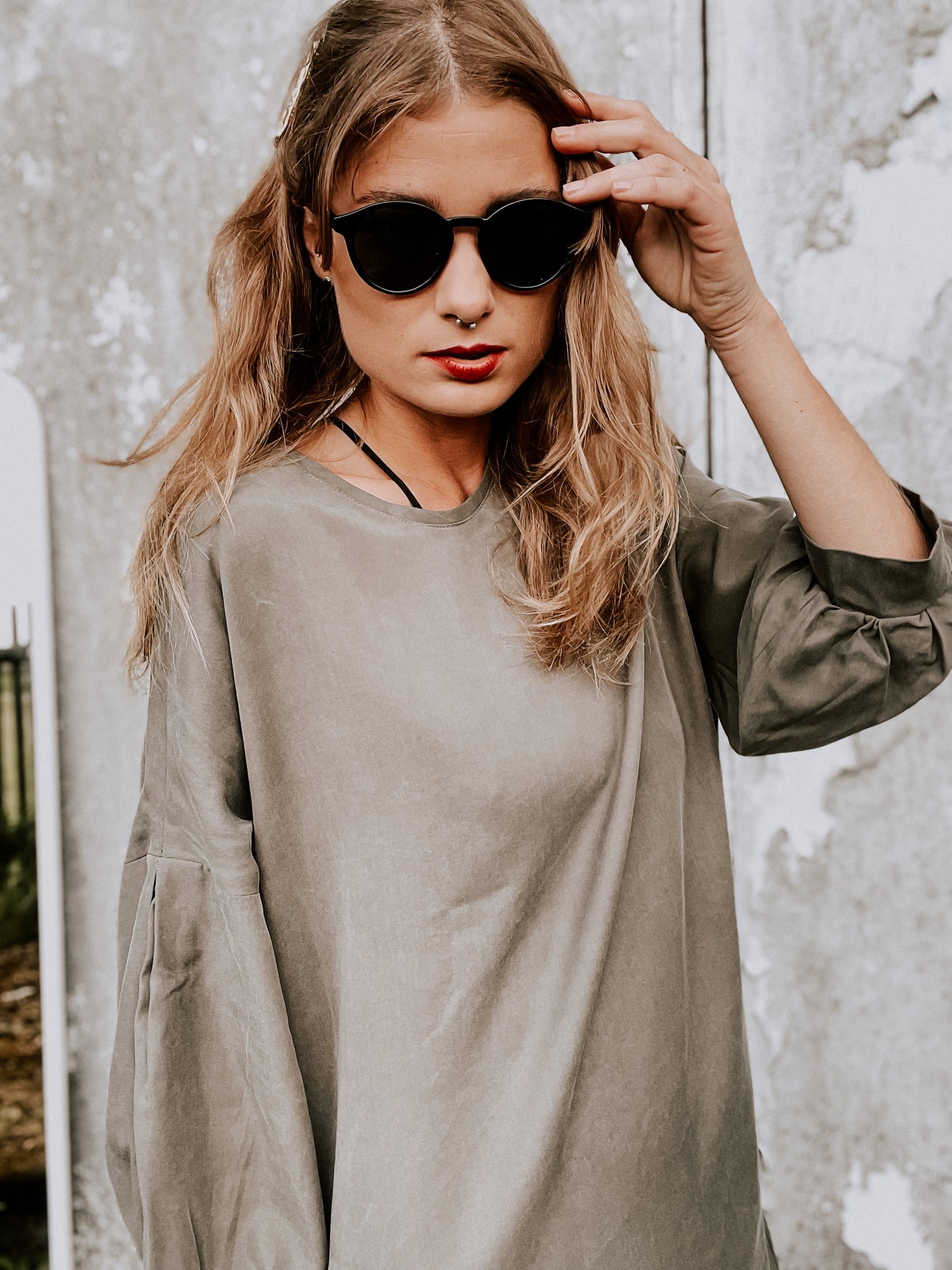Šaty TENCEL 3/4 rukáv - khaki